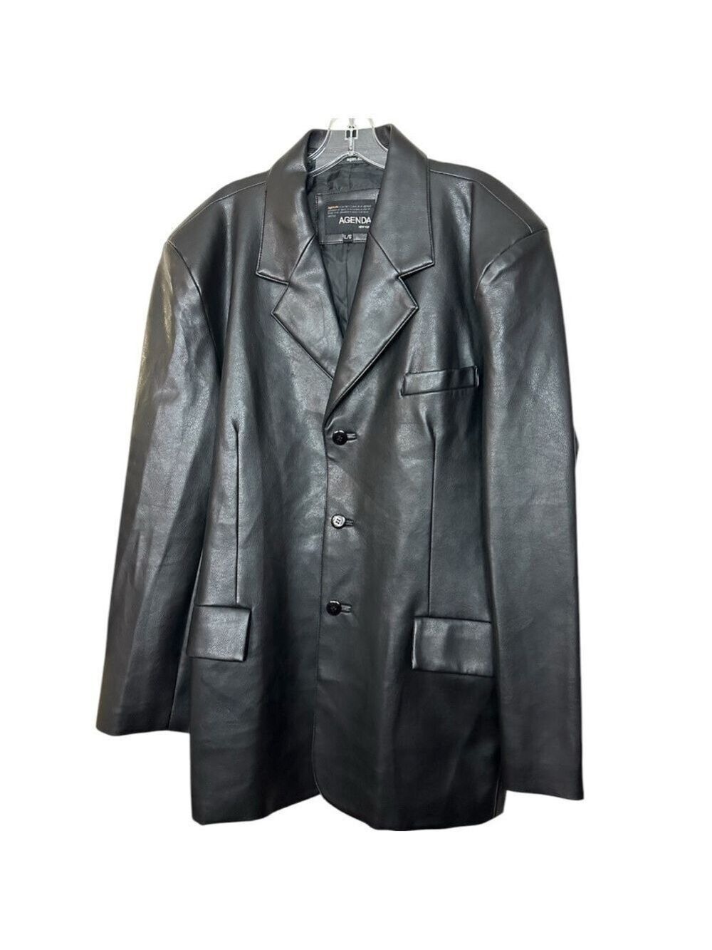 Agenda New York Faux Leather Vintage 3-Button Blazer